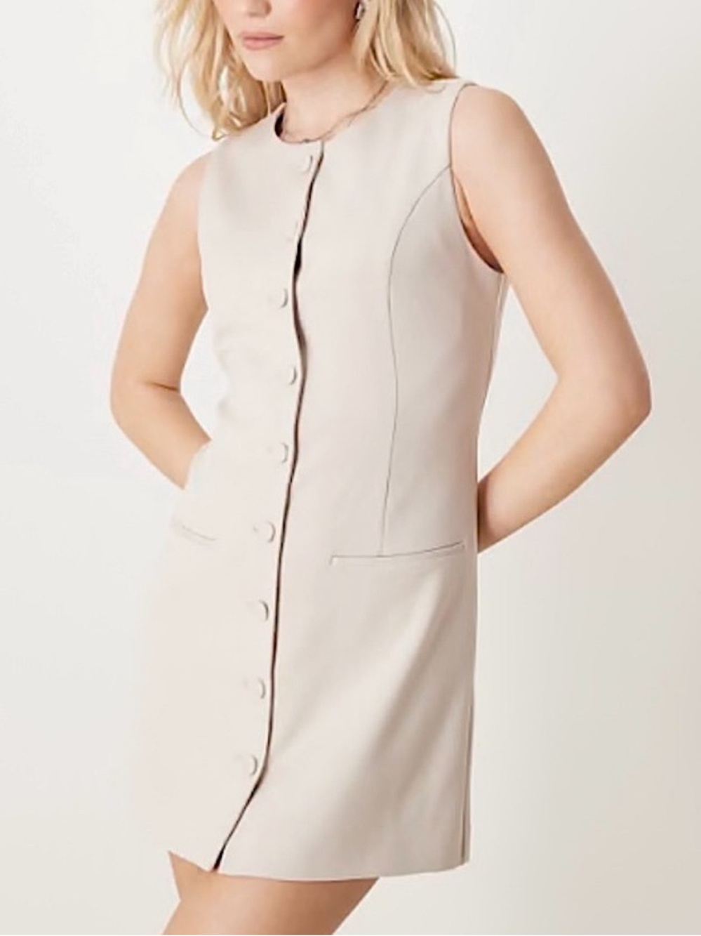ABERCROMBIE & FITCH WOMENS MARA BUTTON FRONT VEST MINI DRESS CREAM SMALL